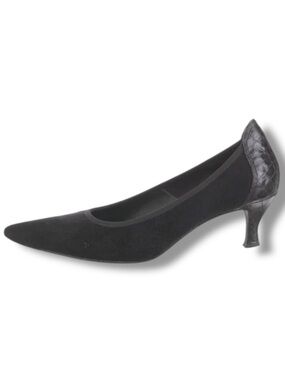 Donald J Pliner Couture Emmy Black Suede Gator Heel Kitten Pumps 7M